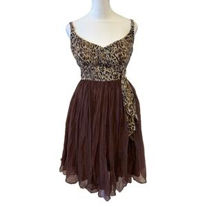 Vingtage Anthony Original Babydoll Dress 90s Y2K Size 4 Brown Leopard Bling Silk